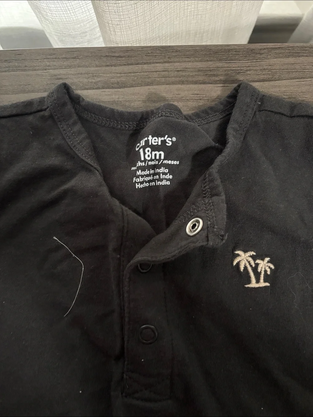 NWOT Carter's Black Short-Sleeve Baby One-Piece with Palm Tree Embroidery